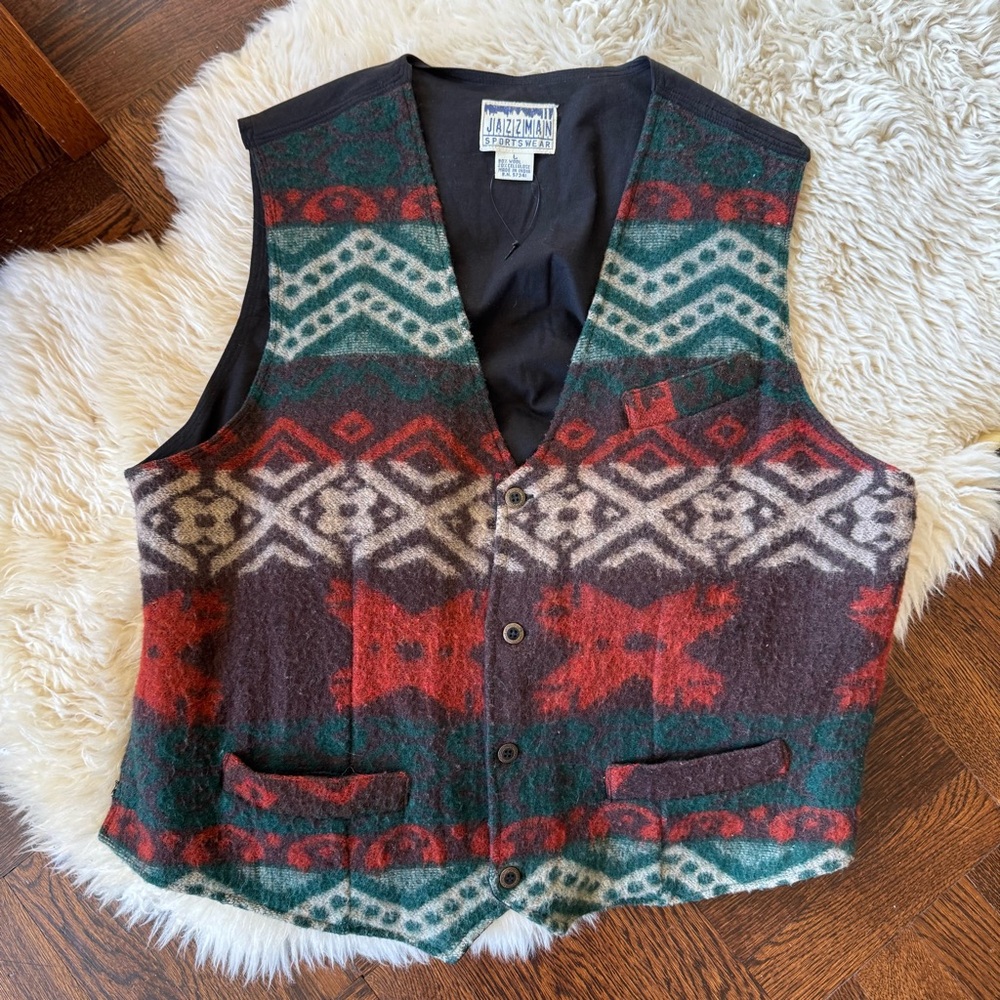 Vintage wool blend Jazzman Sportswear Southwestern print vest